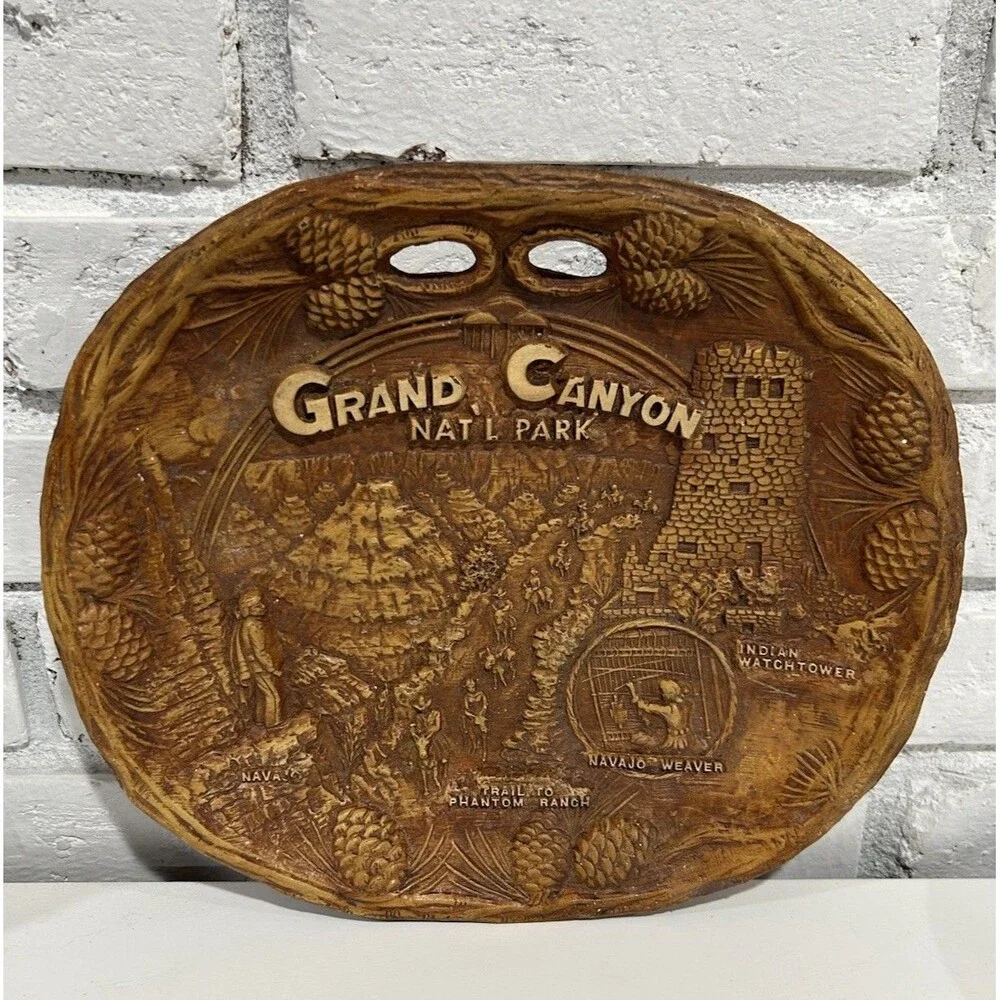 Vintage Grand Canyon Park Souvenir Faux Wood Resin Bowl Taco Navajo Americana